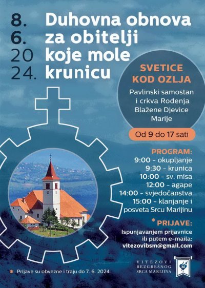 OBAVIJEST Duhovna obnova za obitelji koje mole krunicu